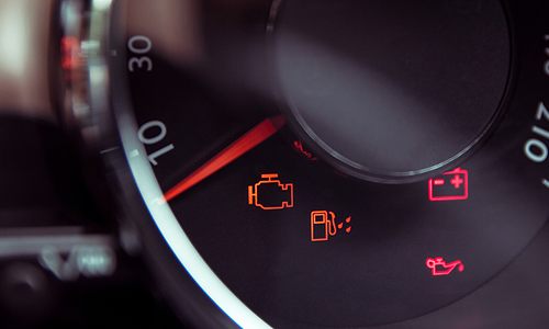 dashboard with check engine light on
